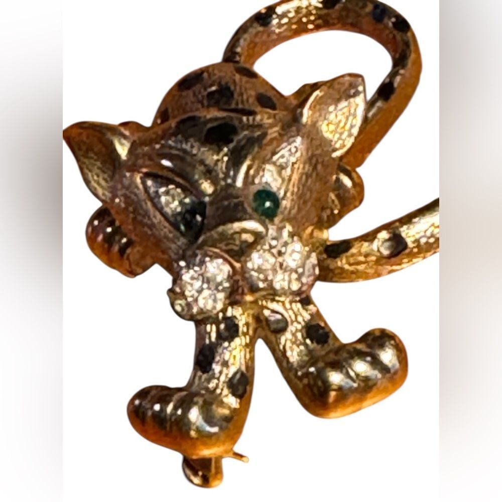 Vintage Jomaz Gold tone and Black léopard brooch